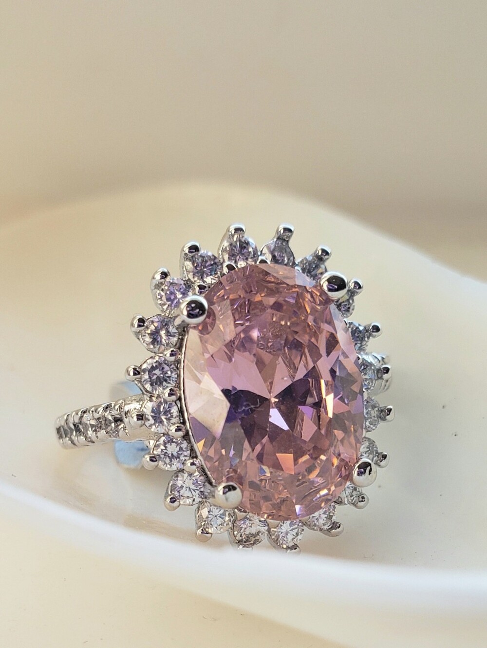 NEW PINK TOPAZ STERLING SZ 7 Stamped Hallmark, Basket Setting; Incredible Fire!
